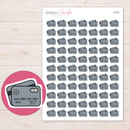Gray Credit Cards Planner Stickers | I-9728 — 5 × 7 inch sheet and enlarged sticker detail
