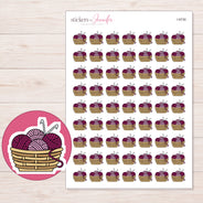 Magenta Yarn Basket Planner Stickers | I-9730 — 5 × 7 inch sheet and enlarged sticker detail