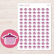 Pink Cooking Pot Planner Stickers | I-9733 — 5 × 7 inch sheet and enlarged sticker detail