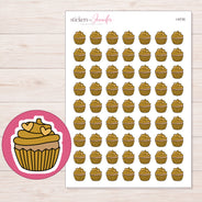 Gold Heart Cupcake Planner Stickers | I-9735 — 5 × 7 inch sheet and enlarged sticker detail