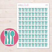 Teal Cutlery Planner Stickers | I-9736 — 5 × 7 inch sheet and enlarged sticker detail