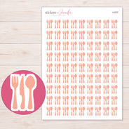 Peach Cutlery Planner Stickers | I-9737 — 5 × 7 inch sheet and enlarged sticker detail