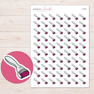 Magenta Derma Roller Planner Stickers | I-9739 — 5 × 7 inch sheet and enlarged sticker detail