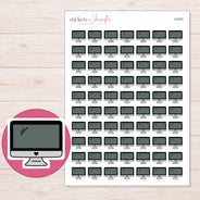 Charcoal Desktop Computer Planner Stickers | I-9740 — 5 × 7 inch sheet and enlarged sticker detail