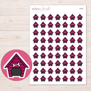 Magenta Dog House Planner Stickers | I-9747 — 5 × 7 inch sheet and enlarged sticker detail