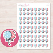 Pink and Blue Polka Dot Balloons Planner Stickers | I-9749 — 5 × 7 inch sheet and enlarged sticker detail