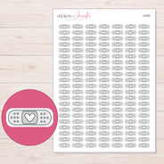 Light Gray Heart Bandage Planner Stickers | I-9750 — 5 × 7 inch sheet and enlarged sticker detail