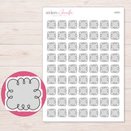Gray Doodle Note Cloud Planner Stickers | I-9751 — 5 × 7 inch sheet and enlarged sticker detail