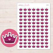 Magenta Heart Crown Planner Stickers | I-9753 — 5 × 7 inch sheet and enlarged sticker detail