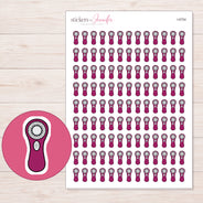 Magenta Facial Cleansing Brush Planner Stickers | I-9754 — 5 × 7 inch sheet and enlarged sticker detail