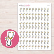 Gold Accent Stethoscope Planner Stickers | I-9760 — 5 × 7 inch sheet and enlarged sticker detail