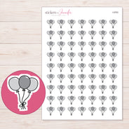 Gray Balloon Bunch Planner Stickers | I-9763 — 5 × 7 inch sheet and enlarged sticker detail