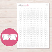 White Eyeglasses Planner Stickers | I-9770 — 5 × 7 inch sheet and enlarged sticker detail