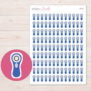 Blue Facial Brush Planner Stickers | I-9774 — 5 × 7 inch sheet and enlarged sticker detail