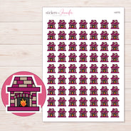 Magenta Brick Fireplace Planner Stickers | I-9775 — 5 × 7 inch sheet and enlarged sticker detail