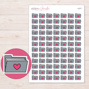 Gray Heart File Folder Planner Stickers | I-9777 — 5 × 7 inch sheet and enlarged sticker detail