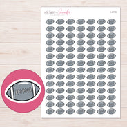 Gray Football Planner Stickers | I-9778 — 5 × 7 inch sheet and enlarged sticker detail