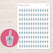 Blue Iced Tea Planner Stickers | I-9779 — 5 × 7 inch sheet and enlarged sticker detail