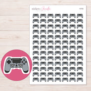 Gray Game Controller Planner Stickers | I-9782 — 5 × 7 inch sheet and enlarged sticker detail