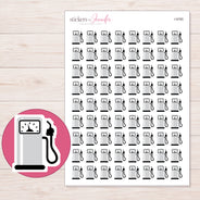 Gray Gas Pump Planner Stickers | I-9785 — 5 × 7 inch sheet and enlarged sticker detail