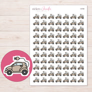 Taupe Electric Car Planner Stickers | I-9789 — 5 × 7 inch sheet and enlarged sticker detail
