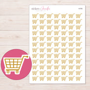 Gold Grocery Cart Planner Stickers | I-9790 — 5 × 7 inch sheet and enlarged sticker detail