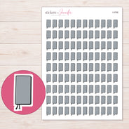 Gray Closed Planner Stickers | I-9798 — 5 × 7 inch sheet and enlarged sticker detail