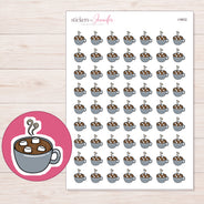Gray Hot Cocoa Mug Planner Stickers | I-9802 — 5 × 7 inch sheet and enlarged sticker detail