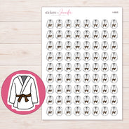 Karate Uniform with Brown Belt Planner Stickers | I-9805 — 5 × 7 inch sheet and enlarged sticker detail