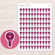 Magenta Heart Key Planner Stickers | I-9807 — 5 × 7 inch sheet and enlarged sticker detail