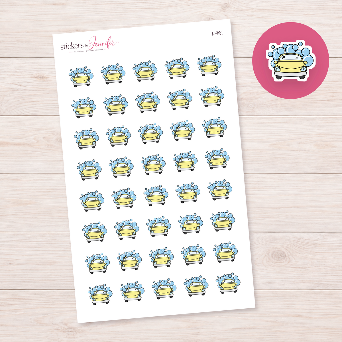 Yellow Car Wash Planner Stickers | I-981