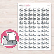 Gray Label Printer Planner Stickers | I-9811 — 5 × 7 inch sheet and enlarged sticker detail