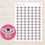 Magenta Lacrosse Gear Planner Stickers | I-9812 — 5 × 7 inch sheet and enlarged sticker detail