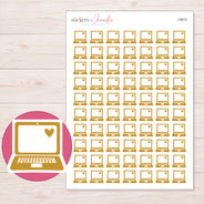 Gold Heart Laptop Planner Stickers | I-9813 — 5 × 7 inch sheet and enlarged sticker detail