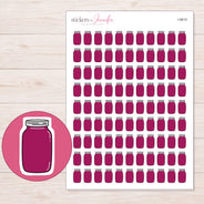 Magenta Mason Jar Planner Stickers | I-9819 — 5 × 7 inch sheet and enlarged sticker detail