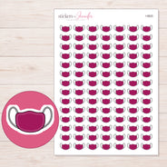 Magenta Face Mask Planner Stickers | I-9820 — 5 × 7 inch sheet and enlarged sticker detail