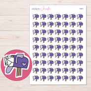 Purple Mailbox Planner Stickers | I-9821 — 5 × 7 inch sheet and enlarged sticker detail