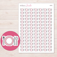 Pink Plate and Cutlery Planner Stickers | I-9823 — 5 × 7 inch sheet and enlarged sticker detail