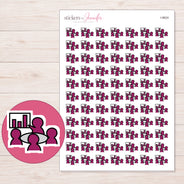 Magenta Meeting Group Planner Stickers | I-9824 — 5 × 7 inch sheet and enlarged sticker detail