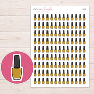Gold Nail Polish Planner Stickers | I-9832 — 5 × 7 inch sheet and enlarged sticker detail