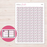 Open Magenta Weekly Planner Stickers | I-9833 — 5 × 7 inch sheet and enlarged sticker detail
