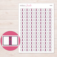 Open Magenta Mini Notebook Planner Stickers | I-9834 — 5 × 7 inch sheet and enlarged sticker detail