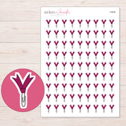 Magenta Ribbon Paper Clip Planner Stickers | I-9836 — 5 × 7 inch sheet and enlarged sticker detail