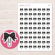 Black Bow Paper Clip Planner Stickers | I-9837 — 5 × 7 inch sheet and enlarged sticker detail