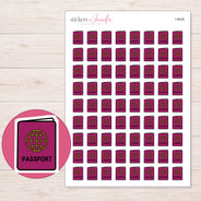 Magenta Passport Planner Stickers | I-9838 — 5 × 7 inch sheet and enlarged sticker detail