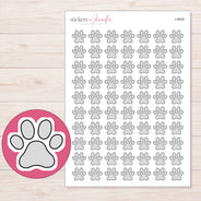 Light Gray Paw Print Planner Stickers | I-9839 — 5 × 7 inch sheet and enlarged sticker detail