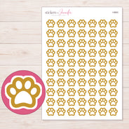 Gold Outline Paw Print Planner Stickers | I-9840 — 5 × 7 inch sheet and enlarged sticker detail