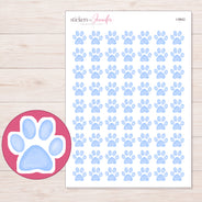 Pale Blue Watercolor Paw Print Planner Stickers | I-9842 — 5 × 7 inch sheet and enlarged sticker detail