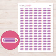 Purple Pencil Planner Stickers | I-9843 — 5 × 7 inch sheet and enlarged sticker detail