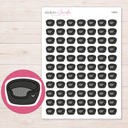 Black Heart Pet Bed Planner Stickers | I-9844 — 5 × 7 inch sheet and enlarged sticker detail